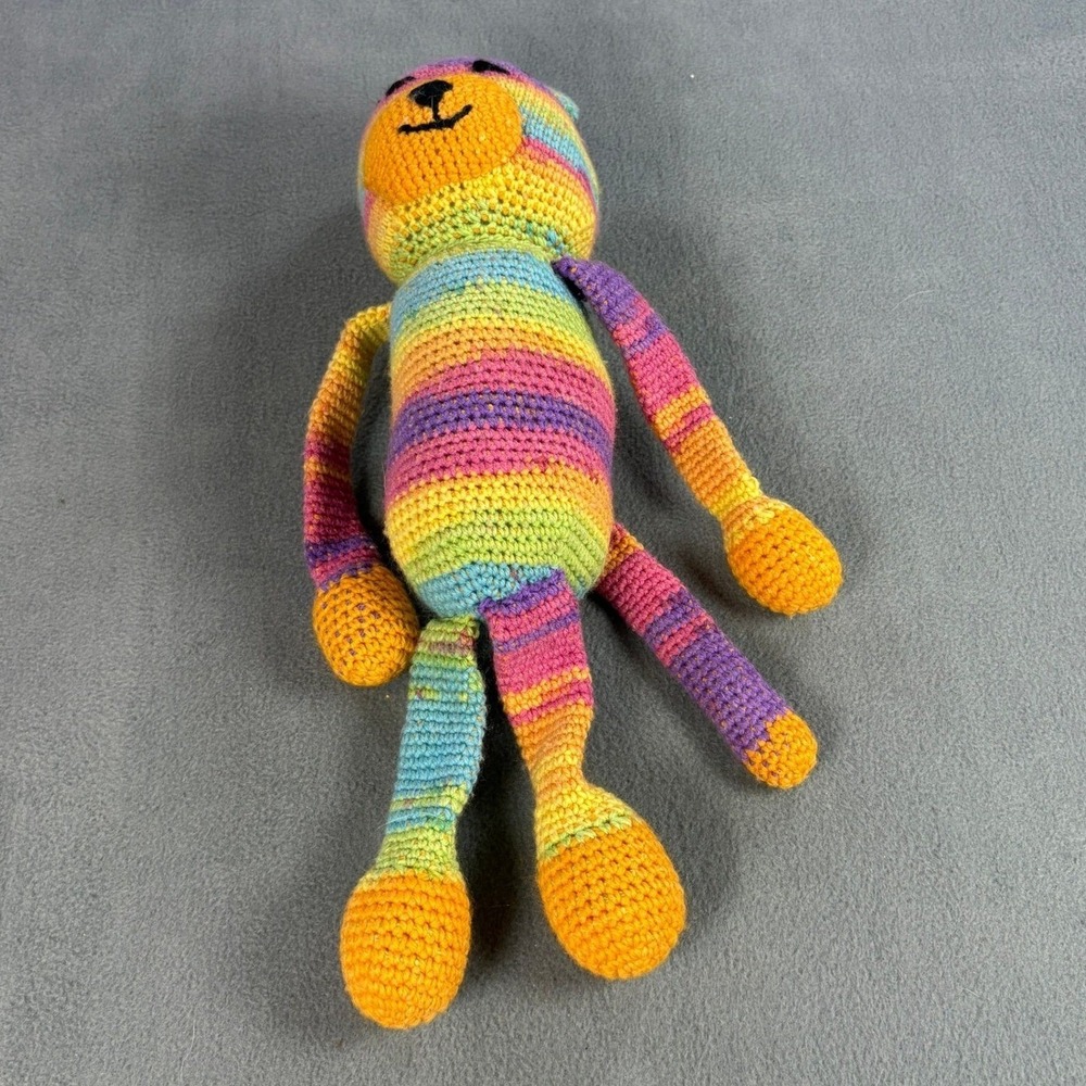 Handmade Crochet Rainbow Striped Monkey Plush Amigurumi 16 inch Toy